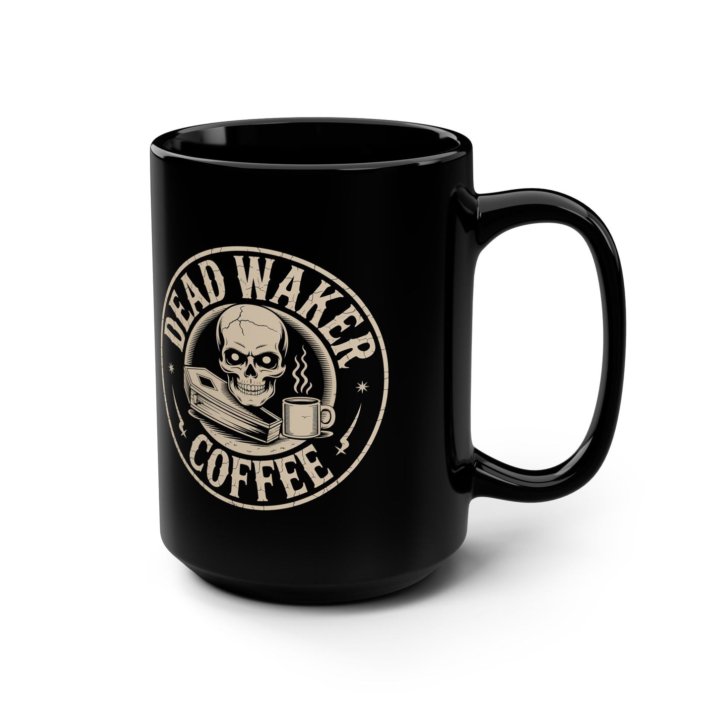 Dead Waker Coffee Badge Mug – 15oz Black Ceramic