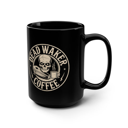 Dead Waker Coffee Badge Mug – 15oz Black Ceramic