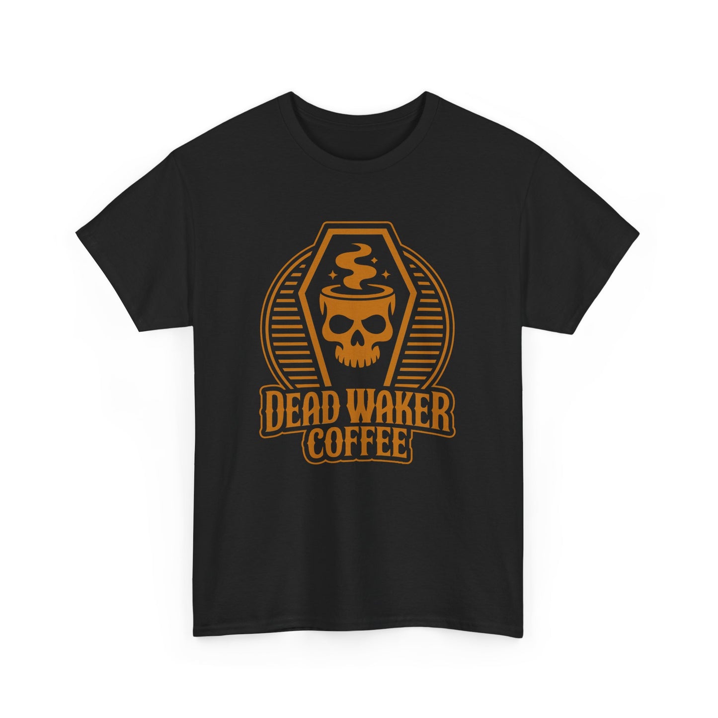 Dead Waker Coffee Coffin Skull Tee – Black Graphic T-Shirt