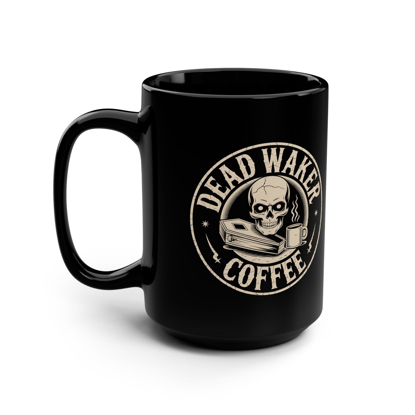 Dead Waker Coffee Badge Mug – 15oz Black Ceramic